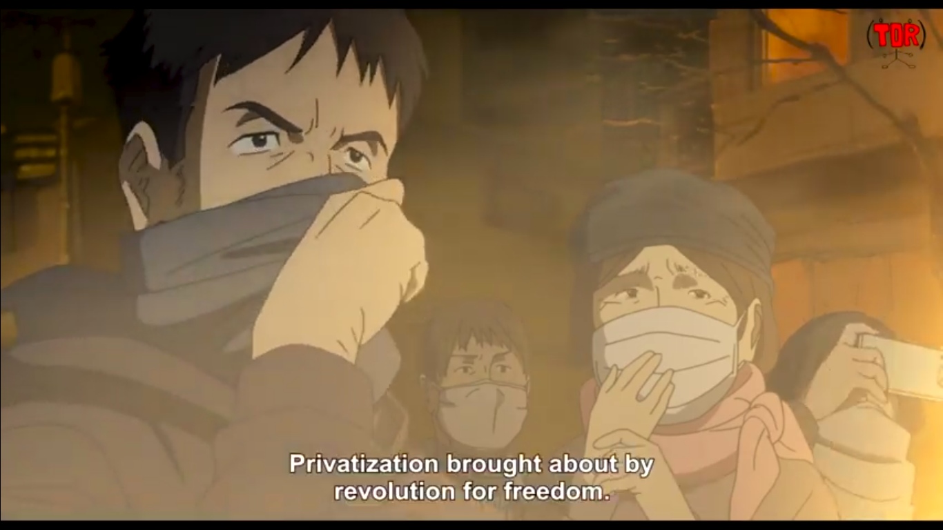Сюжет аниме-короткометражки Ibuseki Yoruni: в недалеком будущем Китай и Япония создают единое государство, но на социалистических принципах.
